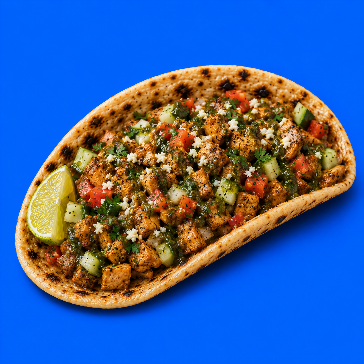 Chicken suqaar taco — Somali-style sautéed chicken on chapati at Somali Tacos